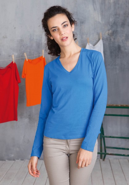 Kariban Damen Langarm T-Shirt mit V-Ausschnitt